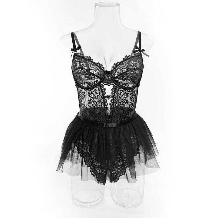 Lace Lingerie Bodysuit with Mini Skirt Sets