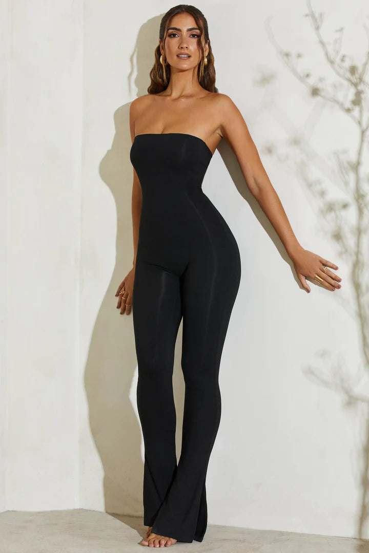 JAMILA  Strapless Flared Hem Jumpsuit