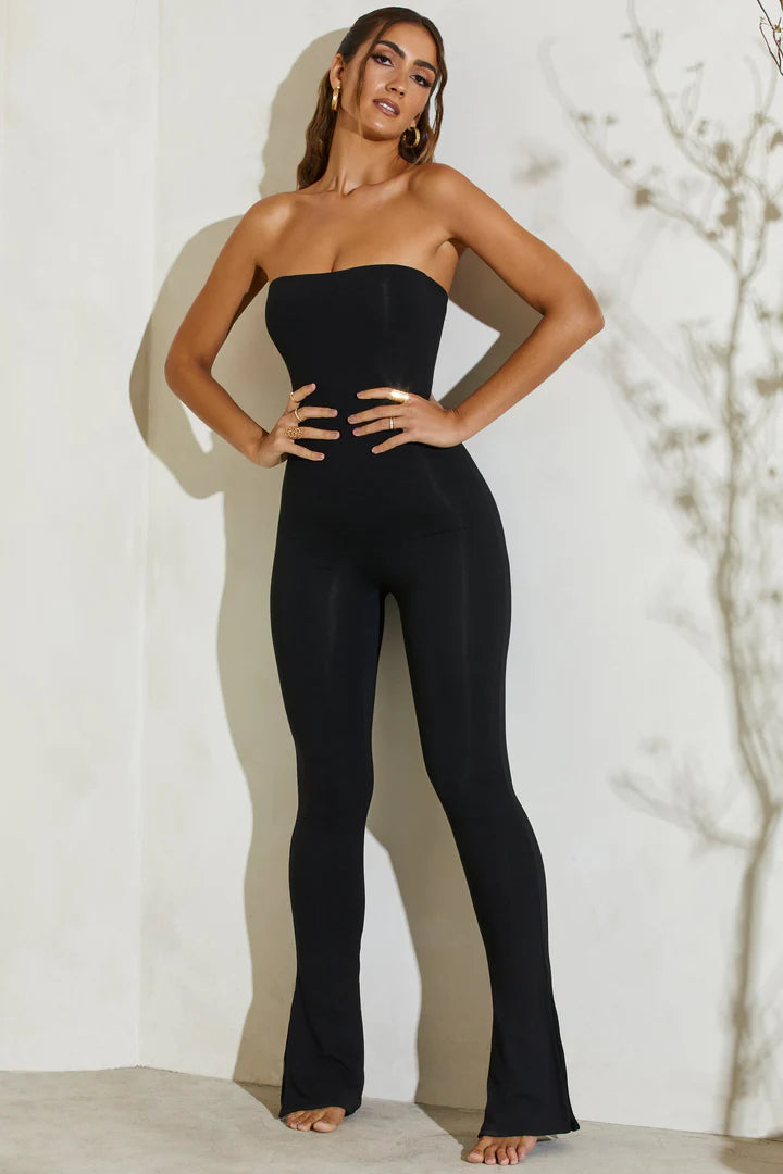 JAMILA  Strapless Flared Hem Jumpsuit