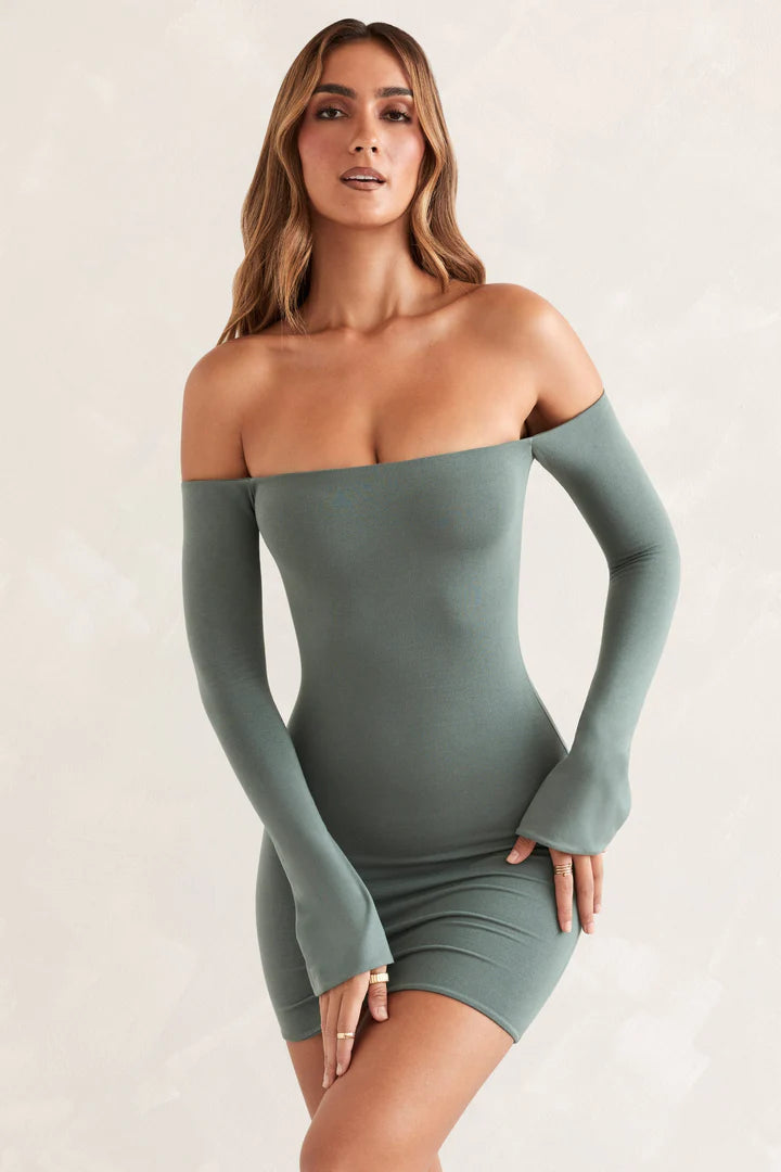 NASIMA Long Sleeve Bardot Mini Dress