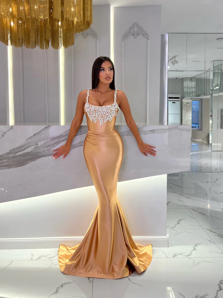 ANGELINA GOLDEN MERMAID GOWN WITH DIAMOND BUSTIER