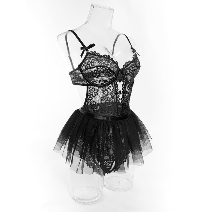 Lace Lingerie Bodysuit with Mini Skirt Sets