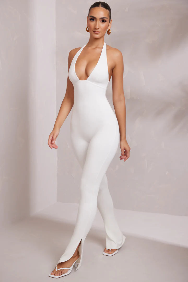 KEAVA Halter Neck Plunge Jumpsuit