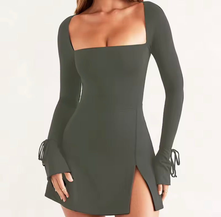AMRYN Long Sleeve Sweetheart Neckline Mini Dress