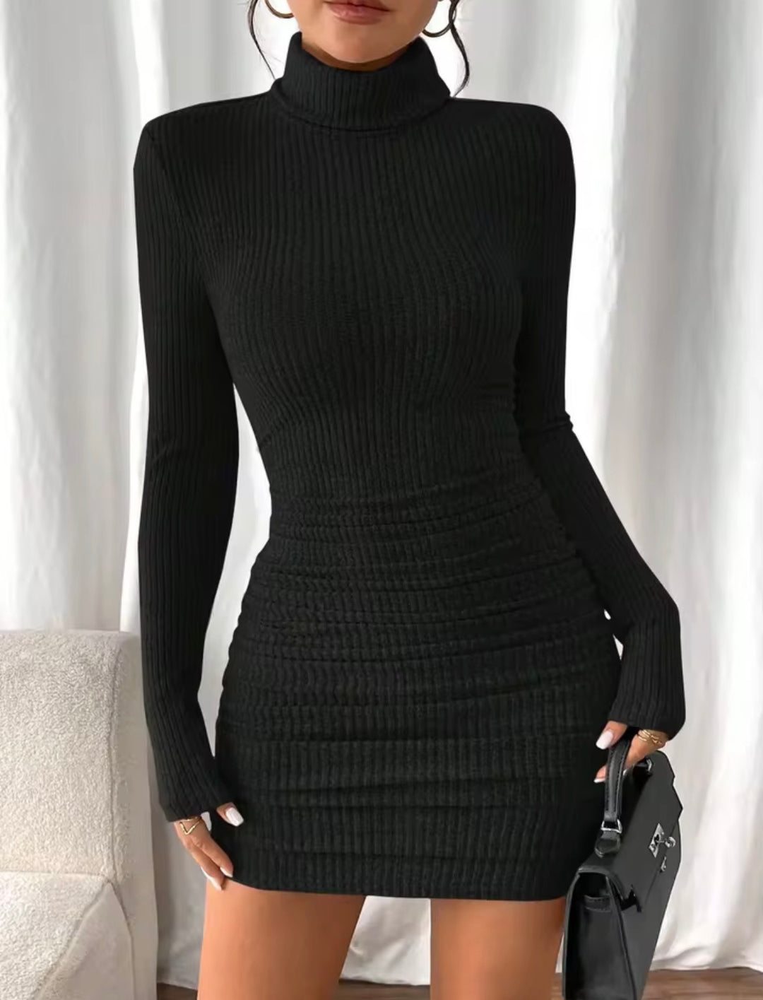 BAYLEE High Neck Long Sleeve Mini Dress