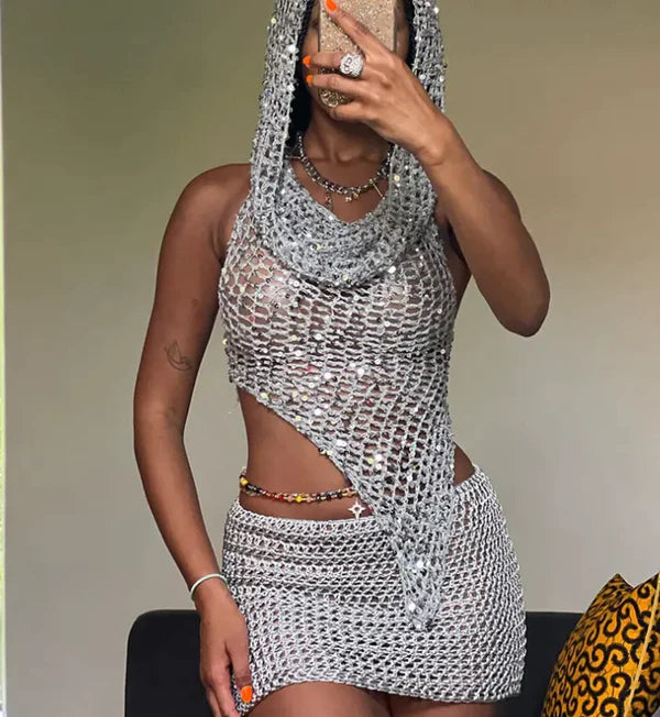 Platinum Touch Sequin Knit Skirt Set