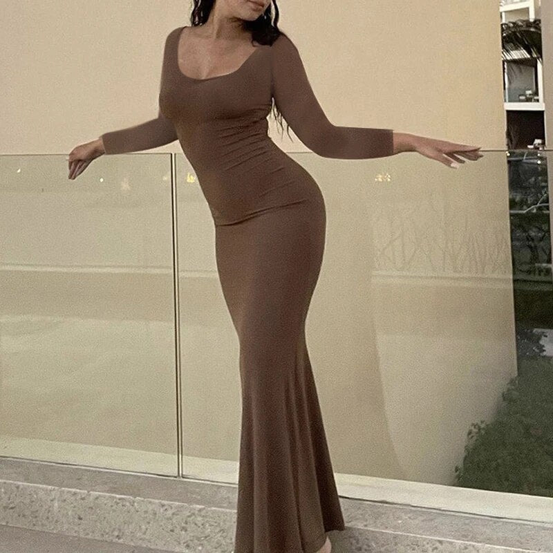 Sexy Skin Tight Cami Maxi Dress Long Sleeve Knitted Dress