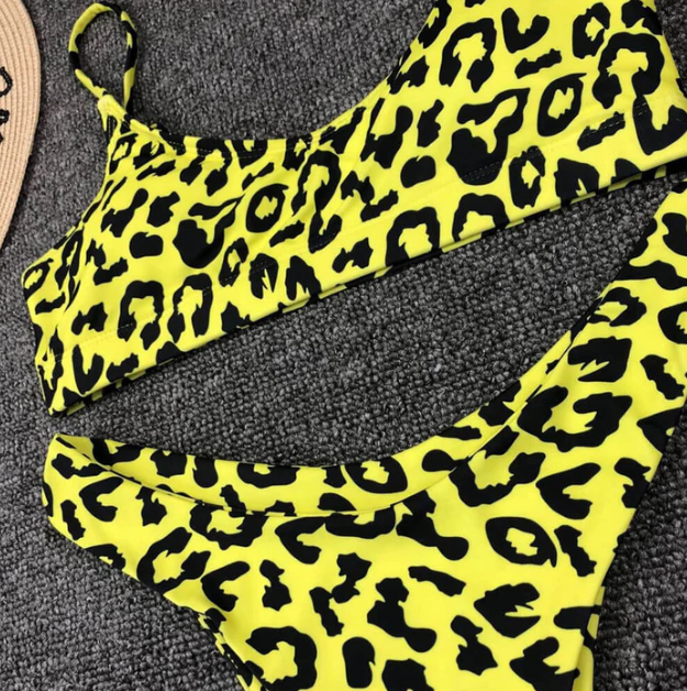 LEOPARD HIGH LEG BRALETTE TWO PIECE BIKINI SWIMSUIT