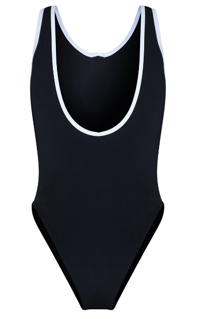 Black Contrast Zip Front Scuba Swimsuit