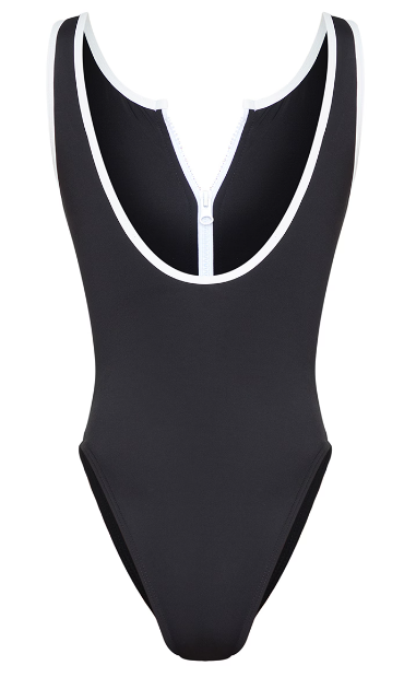 Black Contrast Zip Front Scuba Swimsuit