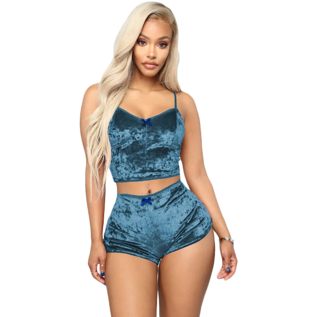 TOP-VIGOR Velvet Sexy 2 Piece Lounge Set