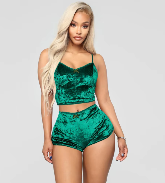 TOP-VIGOR Velvet Sexy 2 Piece Lounge Set