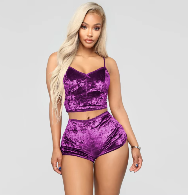 TOP-VIGOR Velvet Sexy 2 Piece Lounge Set