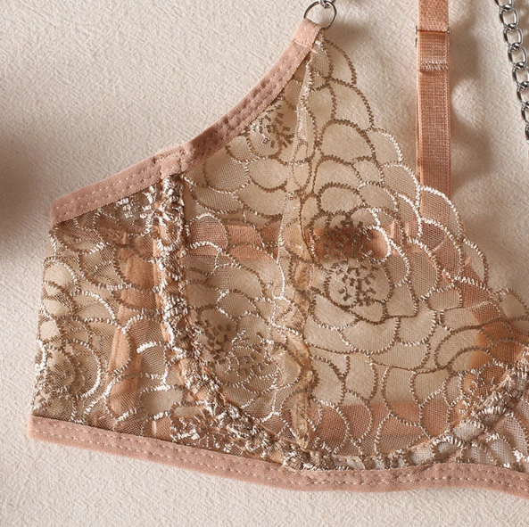 Lily Golden Embroidered Lingerie Set