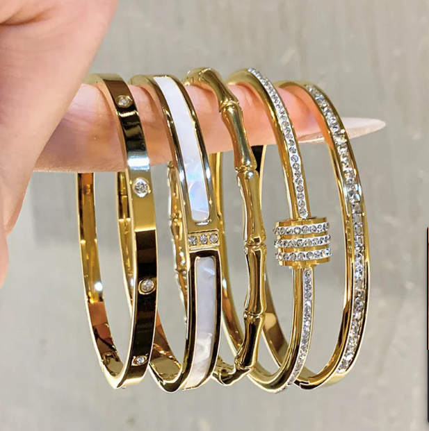 Gold Bangle Sparkly Bracelet Set