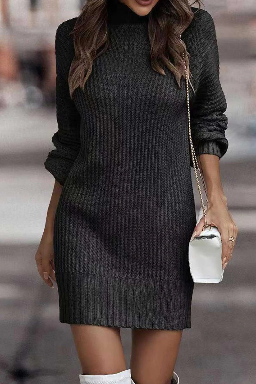 Turtleneck Long Sleeve Knitted Mini Dress