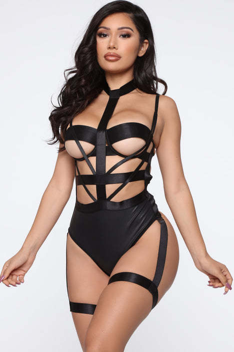 Women Lace-Up Cross Backless Bodysuit Sexy Lingerie