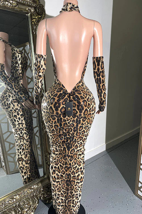 SELINA SEQUIN LEOPARD LONG DRESS