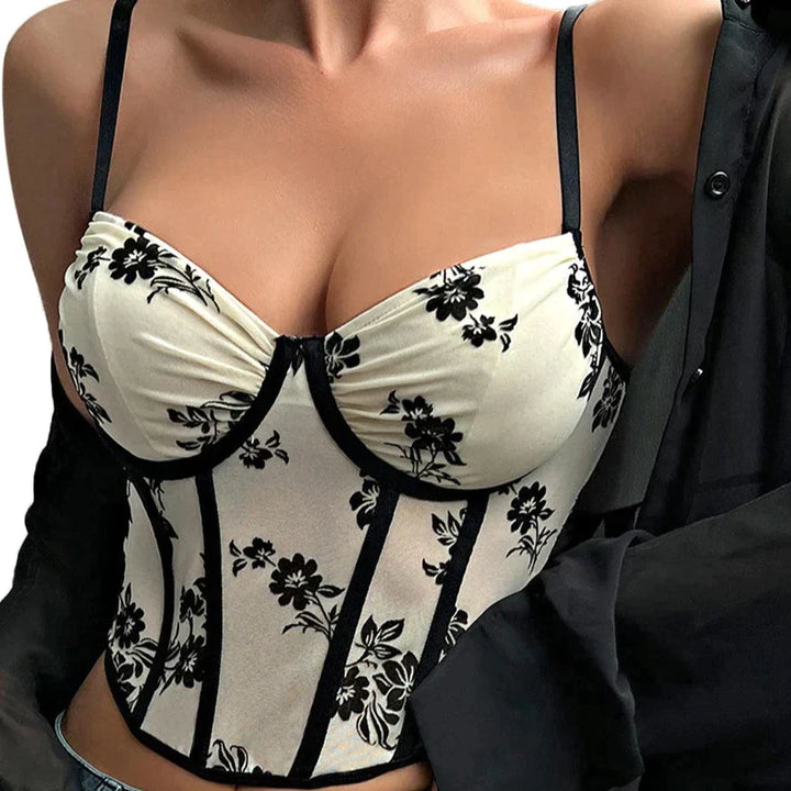 HADLEY SPAGHETTI STRAP FLORAL CORSET TOP