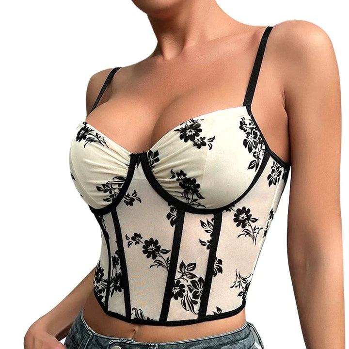 HADLEY SPAGHETTI STRAP FLORAL CORSET TOP