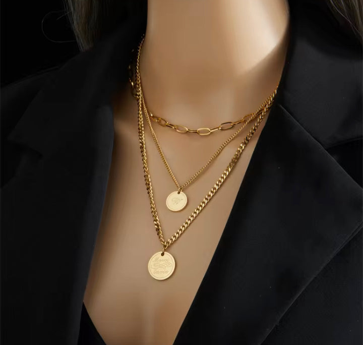 Gold Medallion Layered Necklaces set