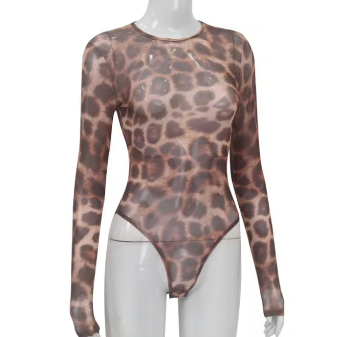 Women's Leopard Print Sheer Mesh Top