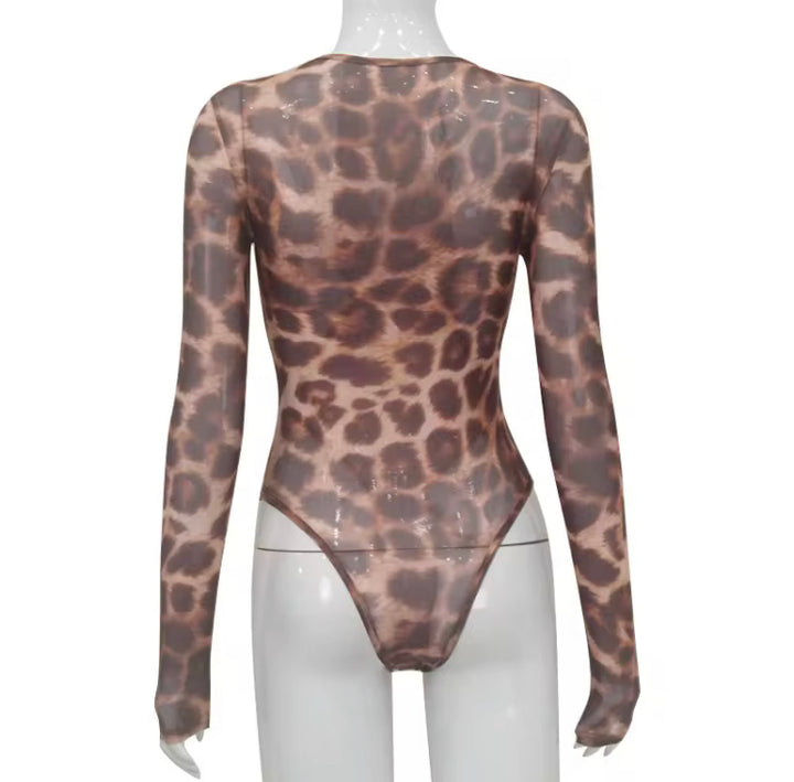 Women's Leopard Print Sheer Mesh Top