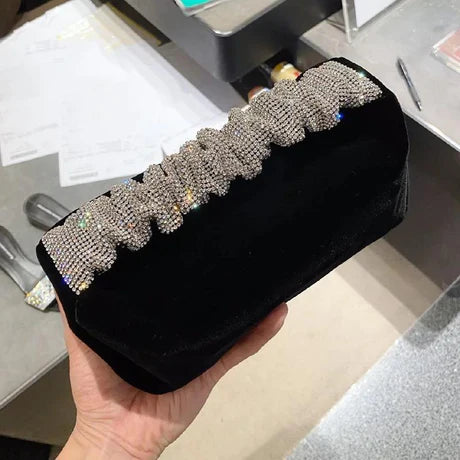 SASHA VELVET RHINESTONE STRAP CLUTCH