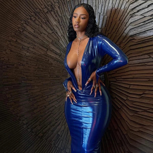 ERIKA LATEX BLUE MAXI DRESS