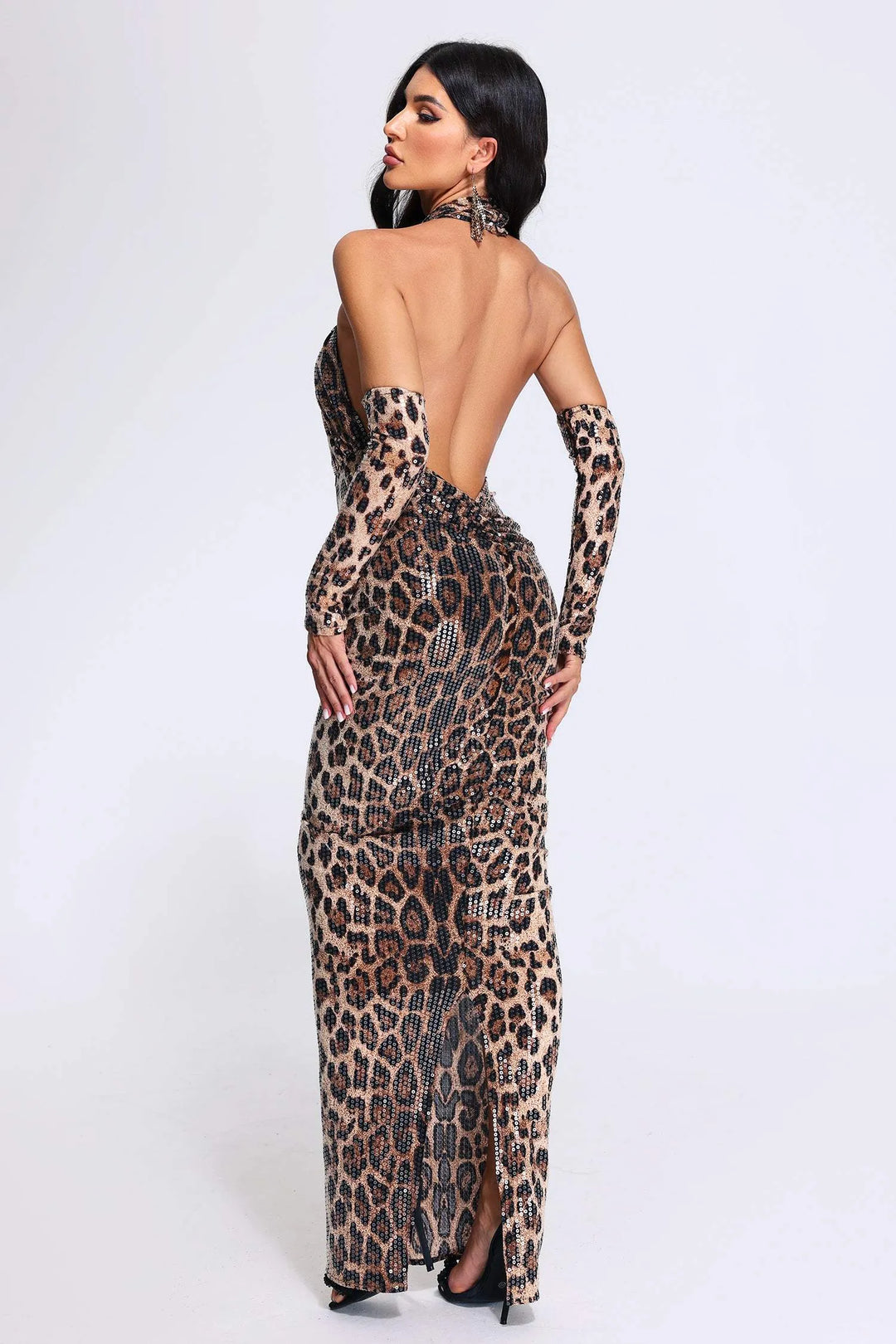 SELINA SEQUIN LEOPARD LONG DRESS